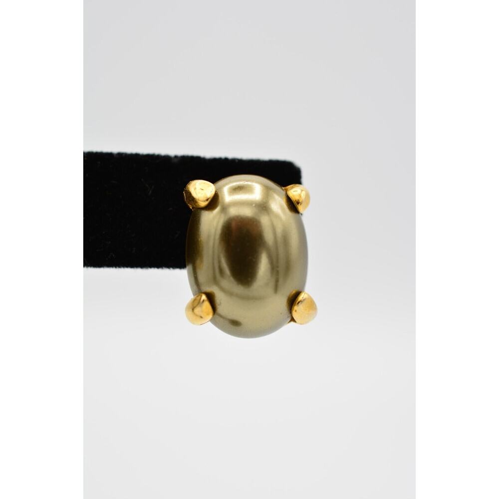 Givenchy Vintage Clip Earrings Taupe Oval Beaded Brushed Gold Signed 1980s 9I - Picture 7 of 12